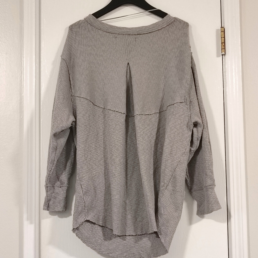 Free People OG Long Sleeve Thermal Top Gray Women's Medium Oversized Relaxed - Picture 4 of 11